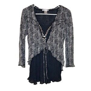 Alberto Makali Women Combo Top Sheer Size S Embellished Black White